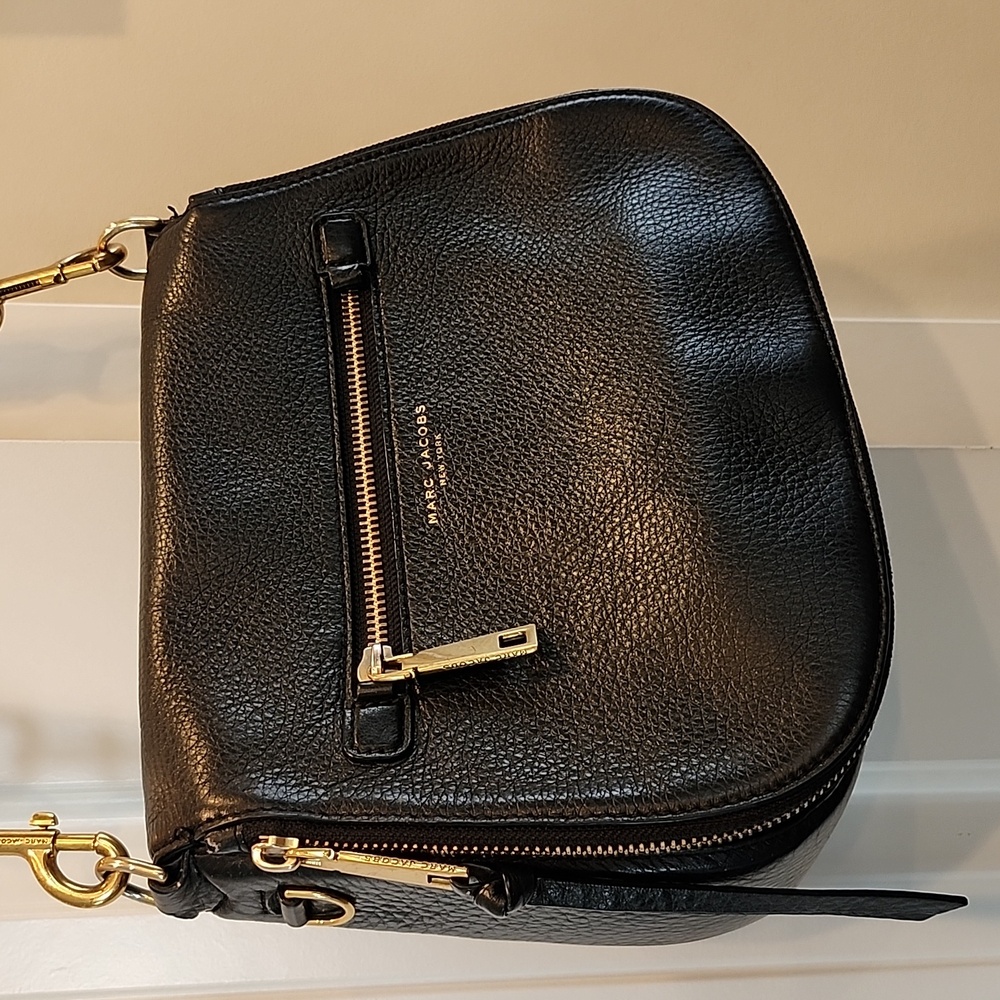Marc Jacobs Black Leather Crossbody with Gold Hardware